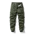 Men's olive green multi-pocket casual cargo pants with elastic drawstring waist - 28 / Bottoms / Army Green