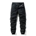 Men's casual black multi-pocket cargo pants featuring elastic waist and drawstring design - 28 / Bottoms / Black