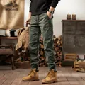 Men's vintage olive green cargo pants with multi-pockets and cuffed jogger ankles - 28 / Bottoms / Army Green