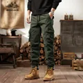 Men's American retro outdoor cargo joggers in olive green with functional multi-pockets - 28 / Bottoms / Army Green