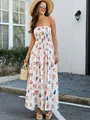 Robe longue d'été blanche à imprimé coquillages avec haut bustier froncé élégant. - S / Coquillage Blanc
