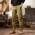 Men's American vintage cargo pants in khaki green with multi-pocket jogger styling - 28 / Bottoms / Camel