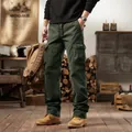 Men's dark green multi-pocket cargo pants in American retro outdoor mountain style - 29 / Bottoms / Army Green