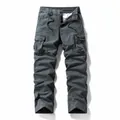 Men's retro dark grey cargo pants with fleece lining and multi-pocket outdoor design - 29 / Bottoms / Gray