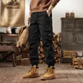 Men's American vintage black cargo pants with multi-pockets and jogger cuffs - 28 / Bottoms / Black