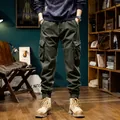 Men's vintage green fleece lined cargo pants thickened functional joggers with multi pockets - 28 / Bottoms / Army Green Fleece Lined