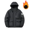 Men's black fleece-lined hooded jacket for winter warmth - M / Tops / Black