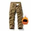 Men's vintage brown outdoor multi-pocket cargo pants with thick warm fleece lining - 29 / Bottoms / Khaki