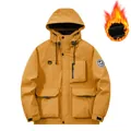 Men's mustard yellow fleece-lined hooded winter jacket for casual outdoor warmth - M / Tops / Orange