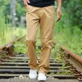 Pantalones casuales de algodón caqui para hombre con corte recto y estilo puro - 29 / Bottoms / Caqui