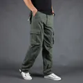 Durable men's loose fit multi-pocket cargo pants in army green premium cotton fabric - Grass Green