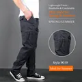 Bequeme lockere Herren-Cargo-Hose mit mehreren Taschen in Dunkelgrau für den Sommer - M / Unterteil (Stil 9019) / Sommer Dünn Grau