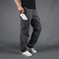 Professional men's loose multi-pocket cargo pants in dark gray with straight leg fit - 29 / Bottoms / Dark Gray