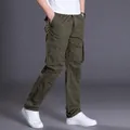 Lässige Herren Cargohose in Armeegrün mit Multi-Taschen, gerade geschnittene Arbeitskleidung - 3XL / Unterteile / Sommer-Leichtgewicht / Armeegrün