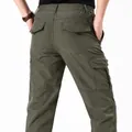 Olive green waterproof quick-dry cargo pants for men in spring and autumn style - Mid-weight Army Green