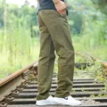Pantalones cargo para hombre en algodón puro verde oliva con corte recto y diseño cómodo - 29 / Bottoms / Verde Militar