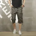 Men's casual camouflage cargo capri shorts with multiple utility pockets in grey cotton - 28 / Bottoms / Army Green