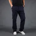 Men's dark blue heavy cotton cargo pants with six pockets in a loose European fit - Sapphire Blue