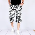 Casual men's summer thin camouflage cargo shorts featuring black and white print pattern - M / Bottoms / White Camouflage