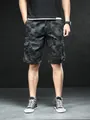 Short cargo camouflage pour hommes avec design multi-poches et coupe décontractée - Camouflage noir
