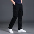 Lockere schwarze Cargo-Hose für Herren mit vielen Taschen für Frühling und Herbst - 2XL / Unterteile / Klettverschluss Mittelschwer / Schwarz
