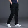 Men's loose straight-leg black cargo pants with multi-pockets for spring and autumn - S / Bottoms / Spring Autumn Black