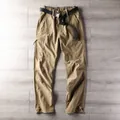 Fleece-lined khaki cargo pants for men with black belt and drawstring hem detail - 2XL (80-90kg) / Bottoms / Winter Fleece Khaki