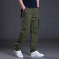 Men's olive green relaxed fit cargo pants with multiple pockets and straight leg style - S / Bottoms / Army Green