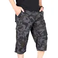Men's loose camo cargo shorts with multi-pockets for summer outdoor leisure activities - Dark Camouflage
