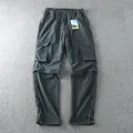 Men's outdoor convertible cargo pants with multi-pockets and elastic waist design - M / Bottoms / Gray