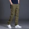 Men's military green straight-leg cargo pants with multi-pockets for spring and autumn - S / Bottoms / Spring/Autumn Army Yellow