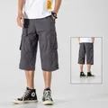 Men's loose fit breathable cotton 7-point cargo shorts in army green color for summer - S / Bottoms / Gray