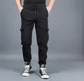 Men's winter fleece-lined cargo joggers in black with practical side pocket details - M / Fleece Lined (Bottom) / Black