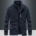 Men's navy blue outdoor polar fleece jacket with stand collar and full zipper - M / Tops / Regular Spring Autumn Style / Sapphire Blue