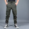 Winter warm men's fleece-lined cargo joggers in olive green loose fit outdoor pants - M / Fleece Lined (Bottom) / Army Green