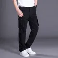 Men's black cargo pants with multi-pocket design for a loose straight fit style - S / Bottoms / Black