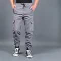 Warm grey fleece-lined cargo joggers for men with multi-pockets and elastic cuffs - M / Fleece Lined (Bottom) / Light Gray