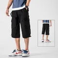 Loose black 100% cotton 7-point cargo shorts for men featuring multiple utility pockets - S / Bottoms / Black