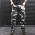 Mens loose fit camouflage cargo pants with multi-pockets and straight leg design - 29 / Bottoms / Blue Camouflage