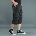 Men's dark camouflage cargo shorts with multi-pocket design, 3/4 length for outdoor - Grey Camouflage