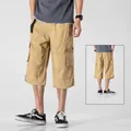 Loose fit men's khaki cotton cargo shorts in a breathable 7-point summer length - S / Bottoms / Khaki