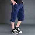 Navy blue pure cotton cargo shorts for men with multi-pocket design - Dark Blue