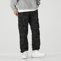 Loose fit dark camouflage cargo pants for men with multi-pocket functional design - 3XL / Bottoms / Summer Black Camouflage