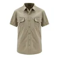 Tactisch outdoor wandelshirt voor heren in kaki, korte mouwen, sneldrogend, multi-zakken - Korte Mouwen Khaki