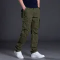 Pantalones cargo de trabajo verde oliva para hombre con múltiples bolsillos y corte recto - 2XL / Bottoms / Velcro Peso Medio / Verde Militar