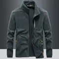 Premium dark grey men's warm fleece outdoor jacket with full zip and sport outdoor detail - M / Tops / Regular Spring Autumn Style / Gray