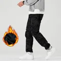 Men's dark camouflage cargo pants with winter fleece lining and multi-pocket design - 3XL / Bottoms / Winter Fleece-Lined Camouflage