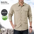 Camicia tattica outdoor kaki a maniche lunghe da uomo, asciugatura rapida con tasche petto - Manica Lunga Cachi