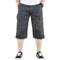 Vista frontal detallada de pantalones cortos cargo 3/4 de algodón gris oscuro - M / Bottoms / Gris
