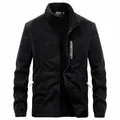 Men's black winter thick fleece-lined zip-up jacket with stand collar for outdoor warmth - L / Fleece Lined Top / Black